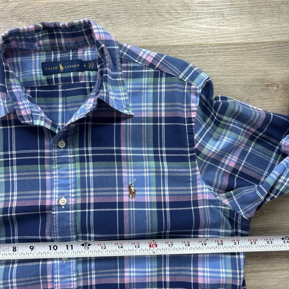 Polo Ralph Lauren Medium Blue Plaid Long Sleeve Button Down Flesh Pony